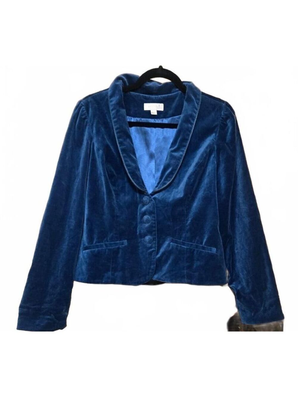 Y2k Vintage Teal Blue Velvet Shawl Collar Blazer Coquette Jacket